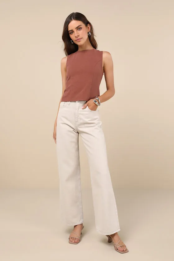 Modern Inclination Brown Linen Backless Tank Top sold by Lulus product image thumbnail 3