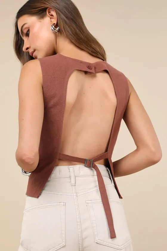 Modern Inclination Brown Linen Backless Tank Top sold by Lulus product image thumbnail 4
