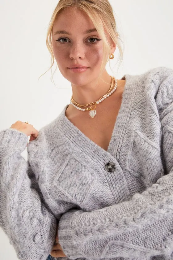 Adorable Comfort Heather Grey Cable Knit Cardigan Sweater sold by Lulus product image thumbnail 4