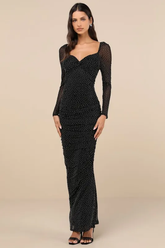 Marvelous Glam Black Mesh Rhinestone Twist-Front Maxi Dress sold by Lulus