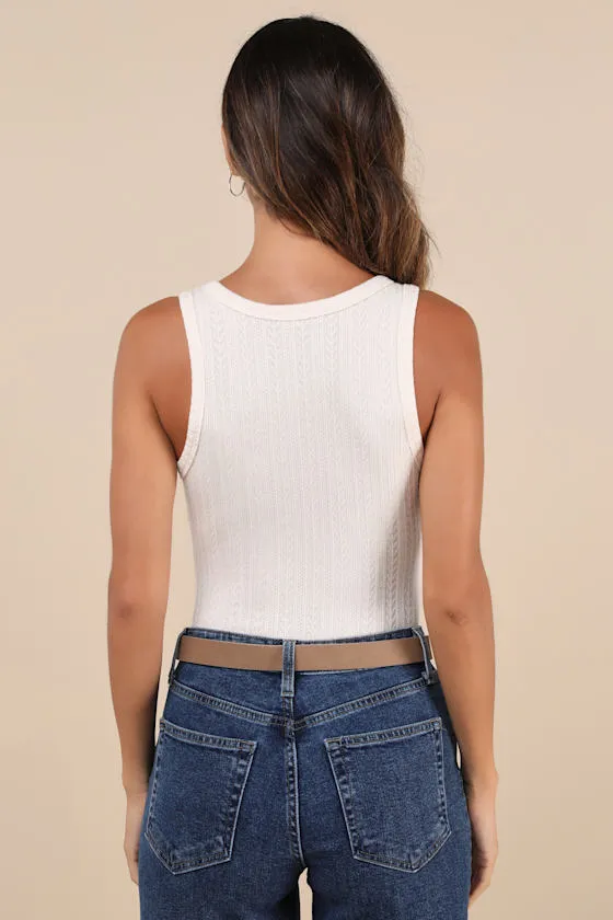 Decidedly Ideal Ivory Pointelle Knit Sleeveless Bodysuit sold by Lulus product image thumbnail 2