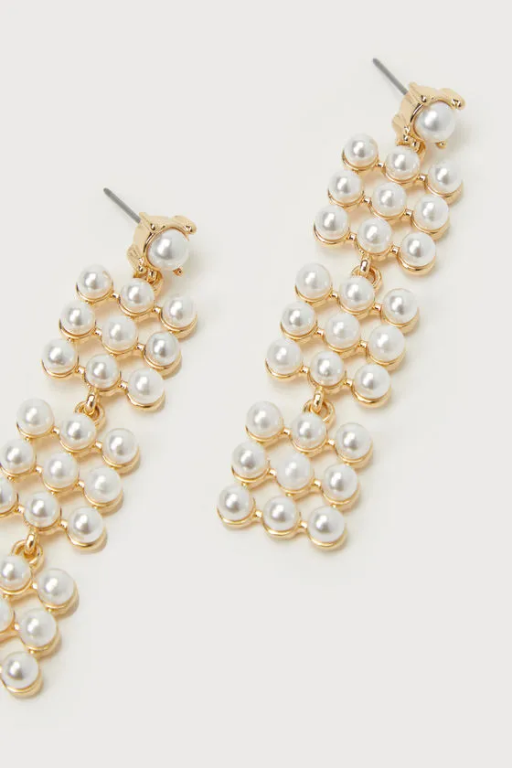Exceptional Poise Gold and White Pearl Statement Drop Earrings sold by Lulus product image thumbnail 2