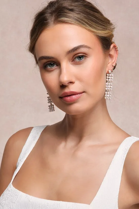 Exceptional Poise Gold and White Pearl Statement Drop Earrings sold by Lulus product image thumbnail 3