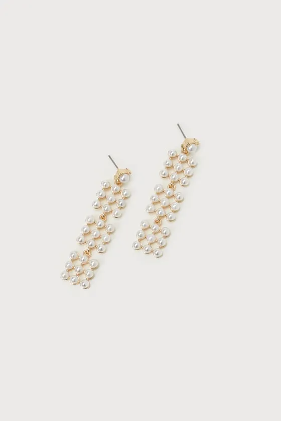 Exceptional Poise Gold and White Pearl Statement Drop Earrings sold by Lulus product image thumbnail 4