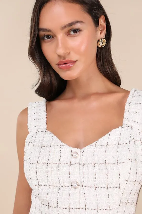 Upscale Instinct Ivory and Brown Tweed Button-Front Tank Top sold by Lulus product image thumbnail 4