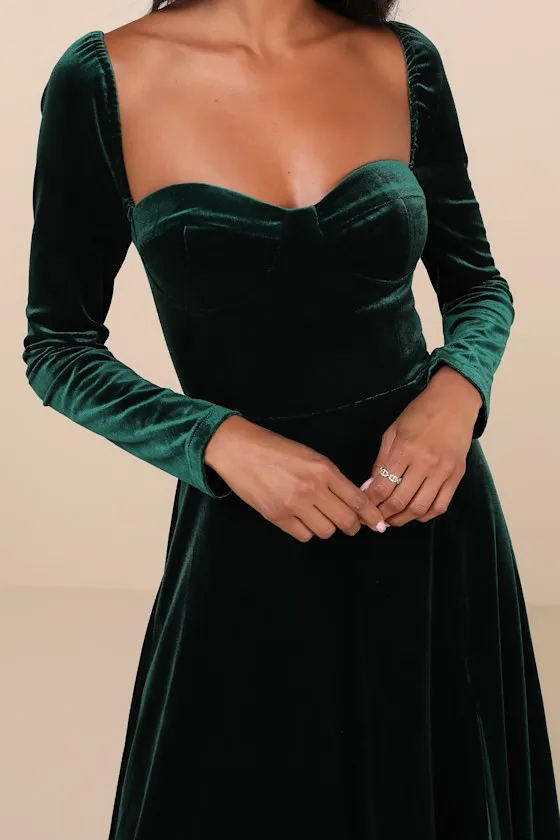 Precious Impression Emerald Green Velvet Bustier Midi Dress sold by Lulus product image thumbnail 3
