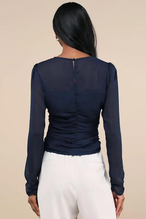 Majorly Composed Navy Blue Long Sleeve Top sold by Lulus product image thumbnail 2