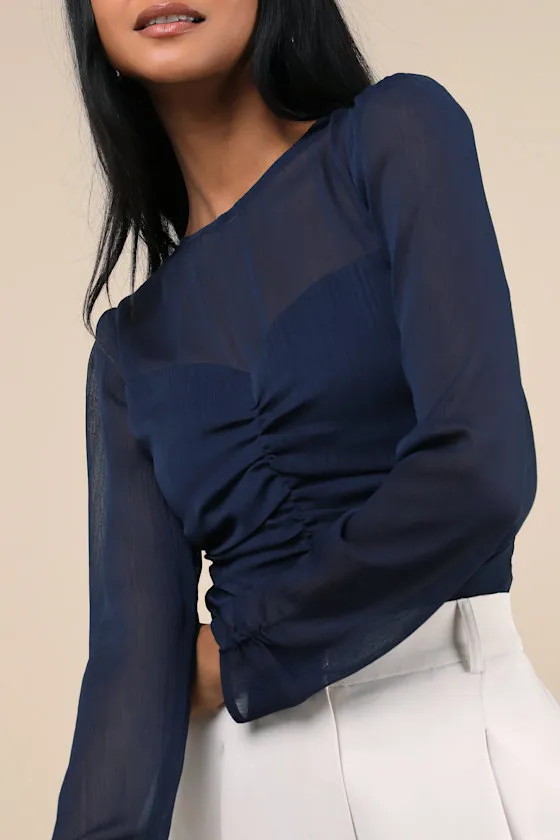 Majorly Composed Navy Blue Long Sleeve Top sold by Lulus product image thumbnail 4