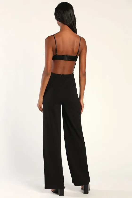 Fit the Fashion Black Sleeveless Vegan Leather Wide-Leg Jumpsuit sold by Lulus product image thumbnail 3