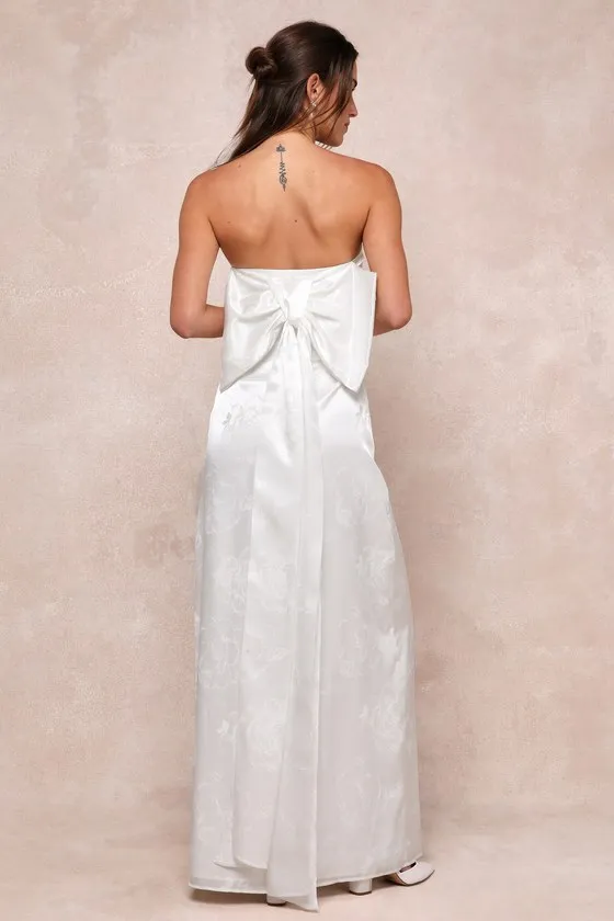 Avid Elegance Ivory Satin Jacquard Strapless Bow Maxi Dress sold by Lulus product image thumbnail 2