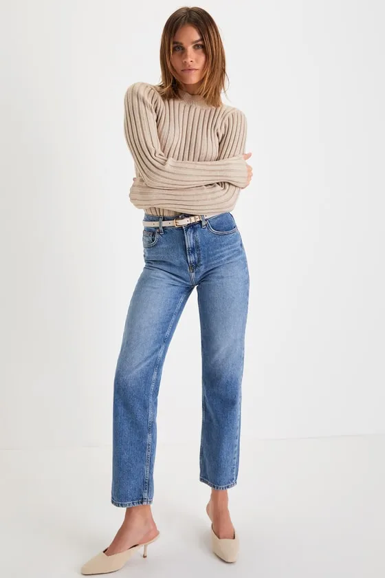 Snuggly Expression Heather Beige Ribbed Mock Neck Sweater Top sold by Lulus product image thumbnail 2