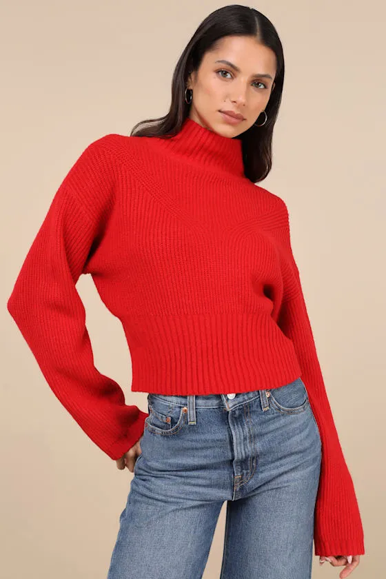 Snuggly Days Red Cropped Mock Neck Sweater sold by Lulus