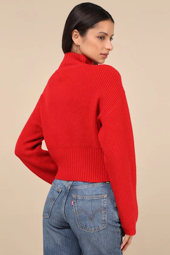 Snuggly Days Red Cropped Mock Neck Sweater sold by Lulus product image thumbnail 2