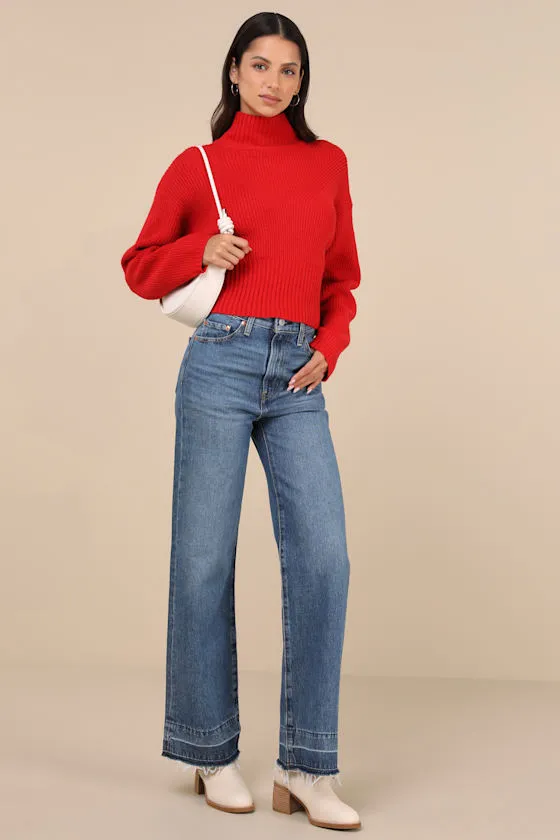 Snuggly Days Red Cropped Mock Neck Sweater sold by Lulus product image thumbnail 3