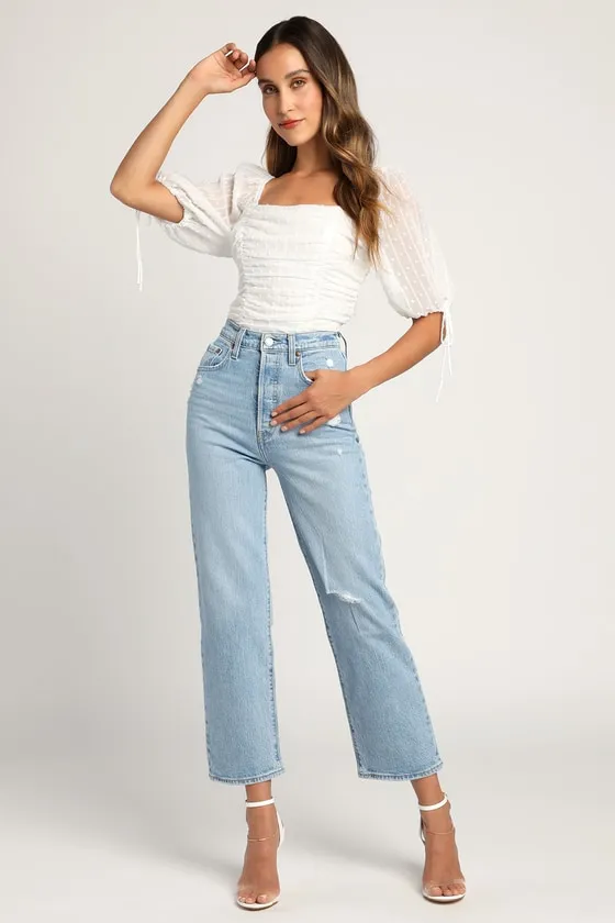 Think of Me Ivory Swiss Dot Ruched Bodysuit sold by Lulus product image thumbnail 3