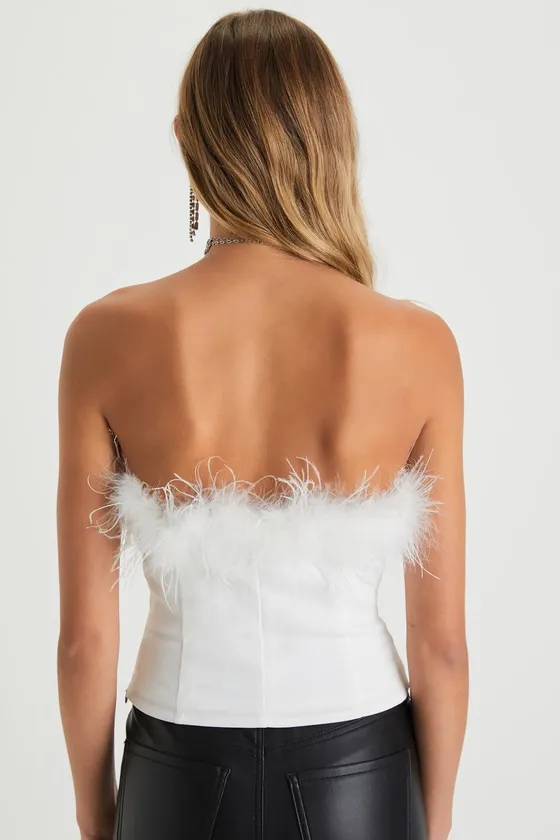 Flair for the Fabulous White Feather Cropped Tube Top sold by Lulus product image thumbnail 3