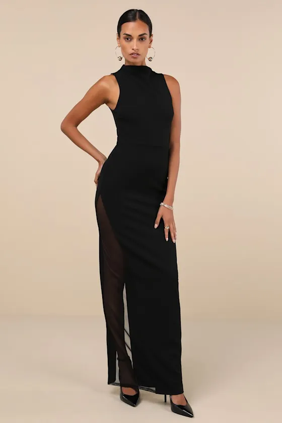 Alluring Influence Black Mock Neck Sleeveless Maxi Dress sold by Lulus