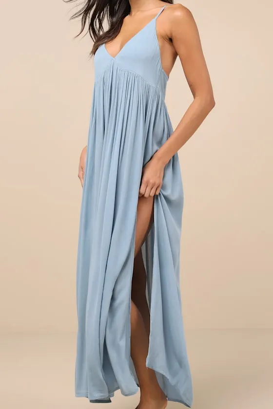 Saltwater Solids Mel Blue Maxi Swim Cover-Up Dress sold by Lulus product image thumbnail 4