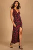 With a Flourish Black Floral Print Off-the-Shoulder Maxi Dress sold by Lulus