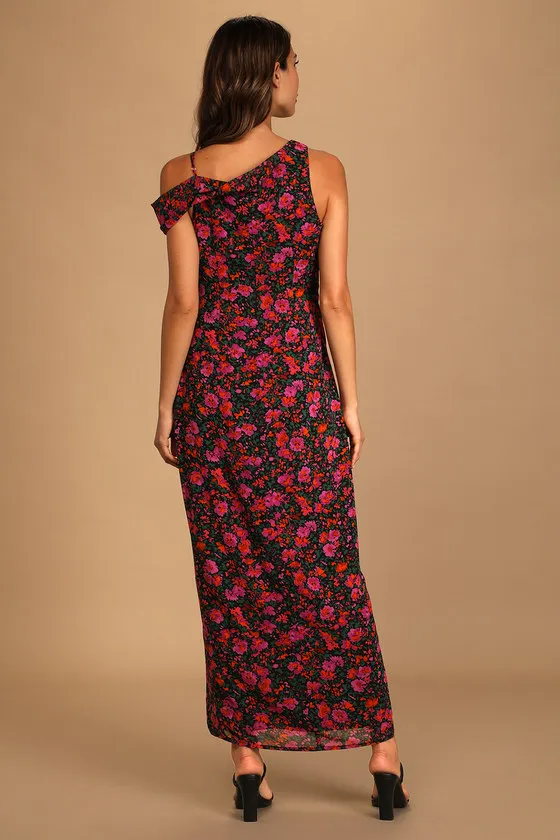 With a Flourish Black Floral Print Off-the-Shoulder Maxi Dress sold by Lulus product image thumbnail 4
