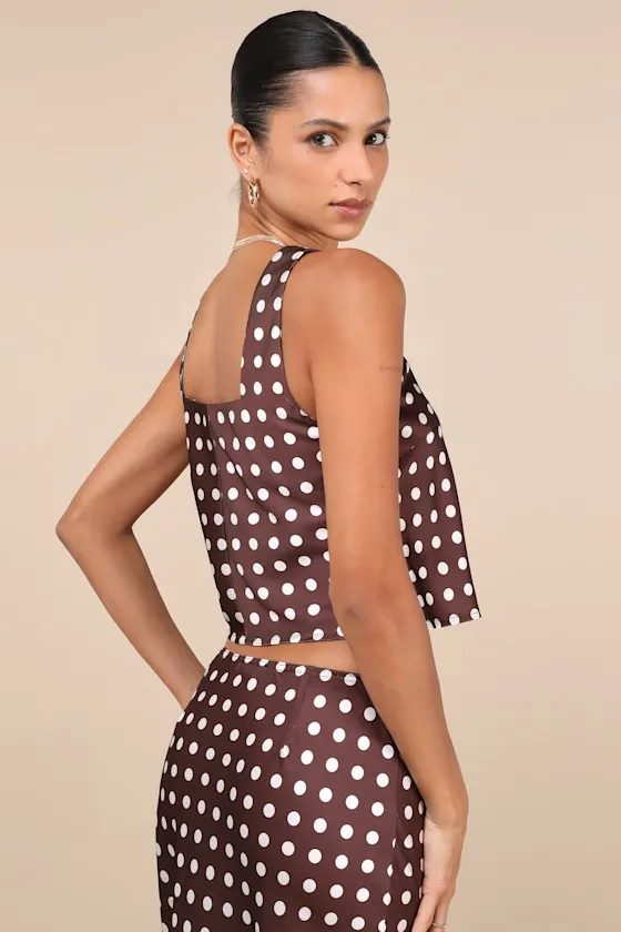 Classically Charismatic Brown Polka Dot Satin Cropped Tank Top sold by Lulus product image thumbnail 2