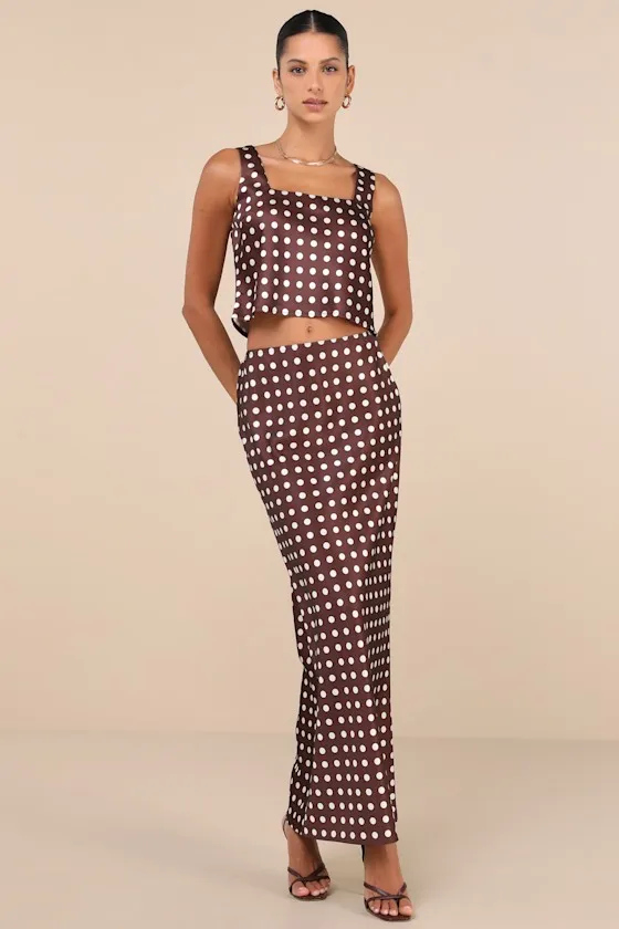 Classically Charismatic Brown Polka Dot Satin Cropped Tank Top sold by Lulus product image thumbnail 3