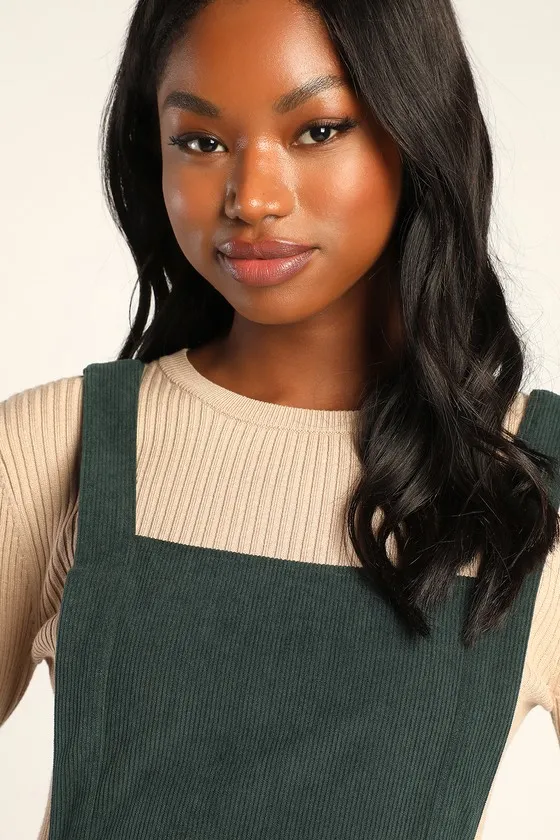 Embracing Autumn Emerald Green Corduroy Pinafore Mini Dress sold by Lulus product image thumbnail 3