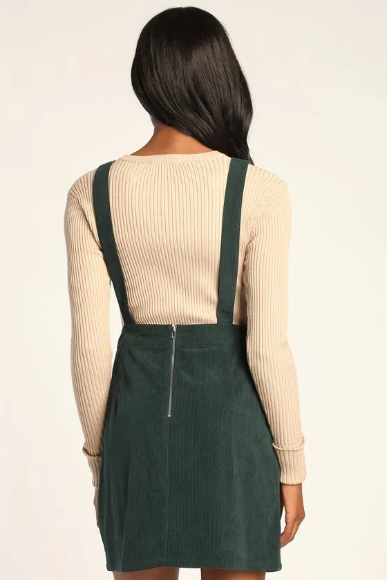Embracing Autumn Emerald Green Corduroy Pinafore Mini Dress sold by Lulus product image thumbnail 4
