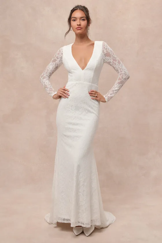 Emmersyn White Lace Backless Maxi Dress sold by Lulus
