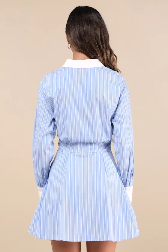Suave Confidence Blue and White Striped Collared Mini Dress sold by Lulus product image thumbnail 2