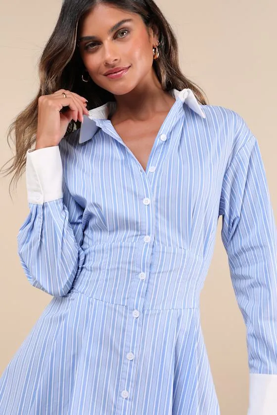 Suave Confidence Blue and White Striped Collared Mini Dress sold by Lulus product image thumbnail 4