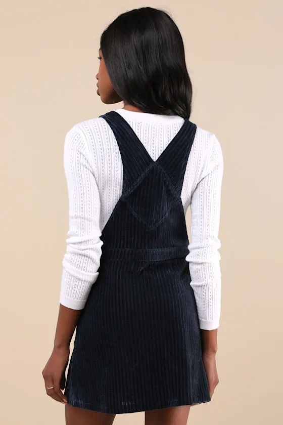 Sweet Reputation Navy Corduroy Overall Mini Dress With Pockets sold by Lulus product image thumbnail 2