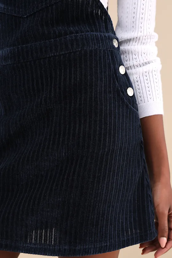 Sweet Reputation Navy Corduroy Overall Mini Dress With Pockets sold by Lulus product image thumbnail 4