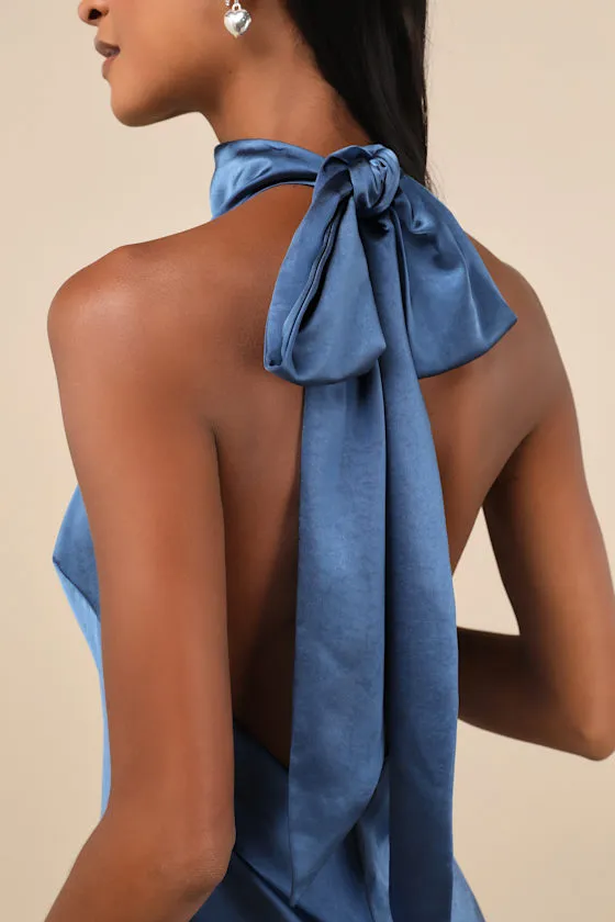 Exceptional Status Blue Halter Backless Slip Midi Dress sold by Lulus product image thumbnail 3
