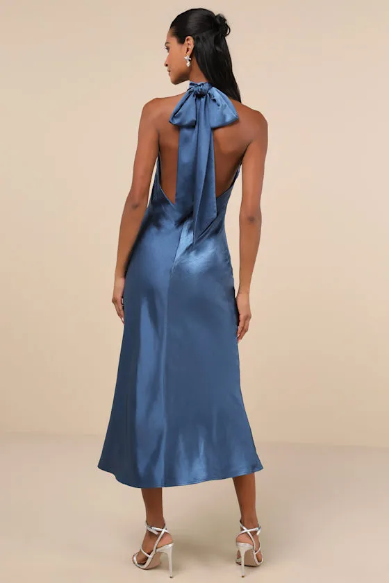 Exceptional Status Blue Halter Backless Slip Midi Dress sold by Lulus product image thumbnail 4