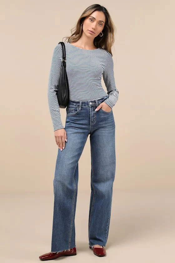 Charming Necessity White and Teal Striped Long Sleeve Bodysuit sold by Lulus product image thumbnail 3