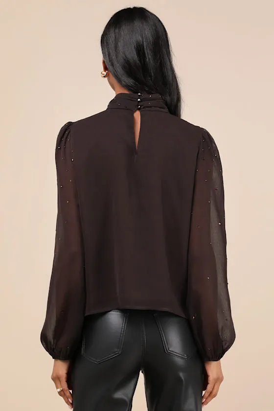 Uniquely Poised Brown Rhinestone Long Sleeve Mock Neck Top sold by Lulus product image thumbnail 2