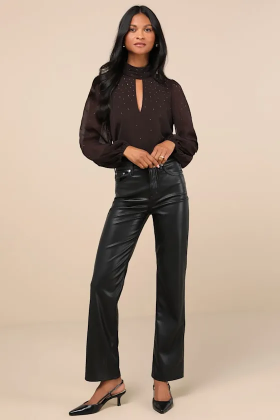 Uniquely Poised Brown Rhinestone Long Sleeve Mock Neck Top sold by Lulus product image thumbnail 3