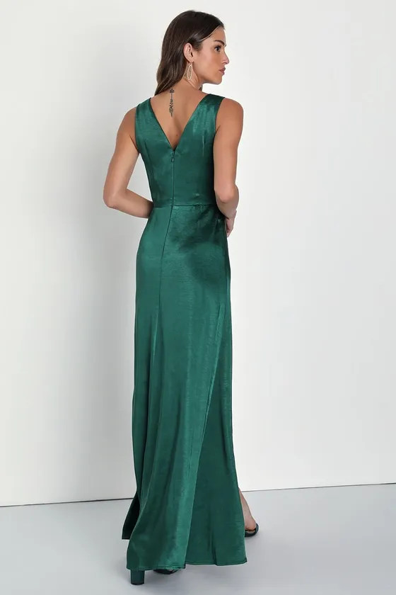 Perfect Refinement Emerald Satin Sleeveless Pleated Maxi Dress sold by Lulus product image thumbnail 2