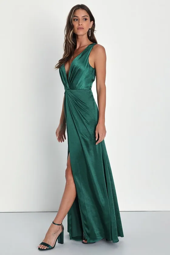 Perfect Refinement Emerald Satin Sleeveless Pleated Maxi Dress sold by Lulus product image thumbnail 4