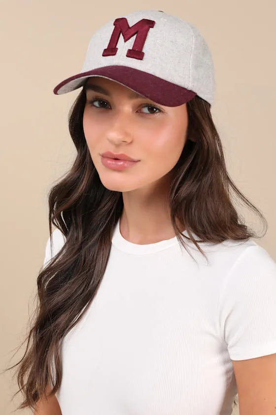M Archive Heather Grey and Burgundy Dad Hat sold by Lulus