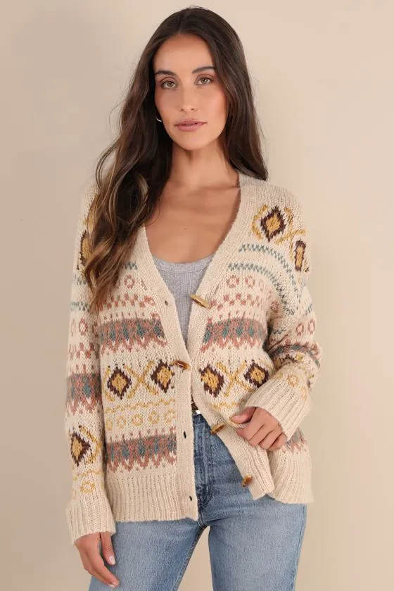Timelessly Cozy Beige Multi Oversized Cardigan Sweater sold by Lulus
