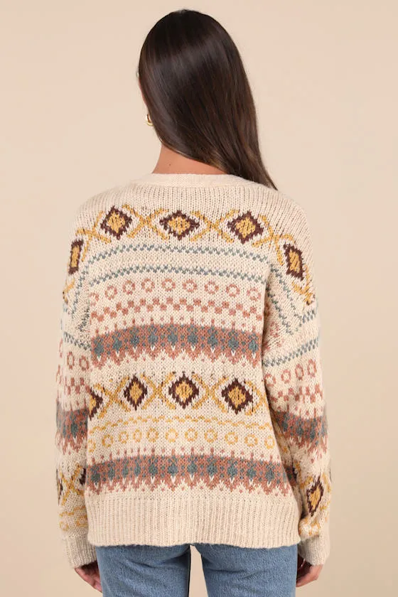 Timelessly Cozy Beige Multi Oversized Cardigan Sweater sold by Lulus product image thumbnail 2