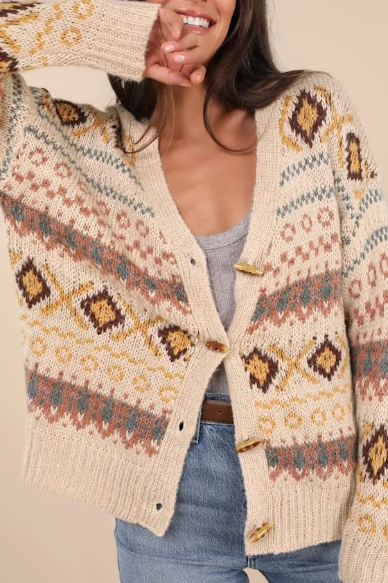 Timelessly Cozy Beige Multi Oversized Cardigan Sweater sold by Lulus product image thumbnail 4
