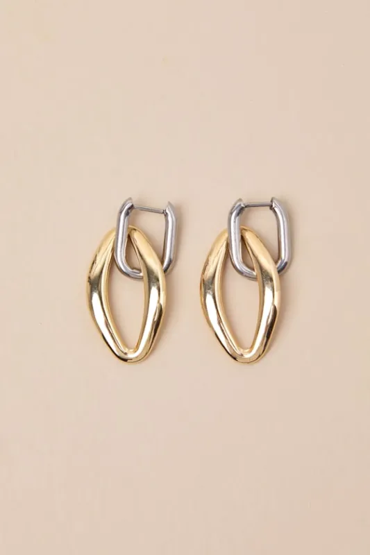 Reena Gold and Silver Drop Earrings sold by Lulus