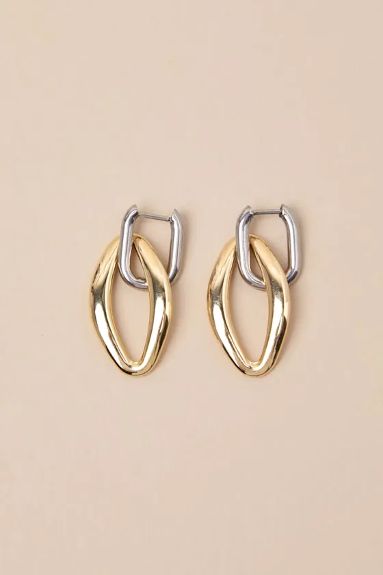 Reena Gold and Silver Drop Earrings sold by Lulus