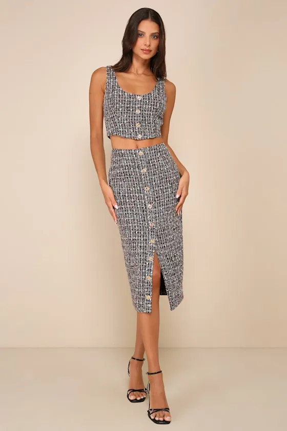 Charming Icon Black Tweed Lurex Sleeveless Button-Front Top sold by Lulus product image thumbnail 3