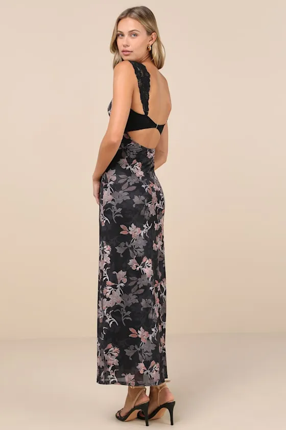 Endlessly Cute Black Floral Mesh Cutout Lace Bustier Maxi Dress sold by Lulus product image thumbnail 2