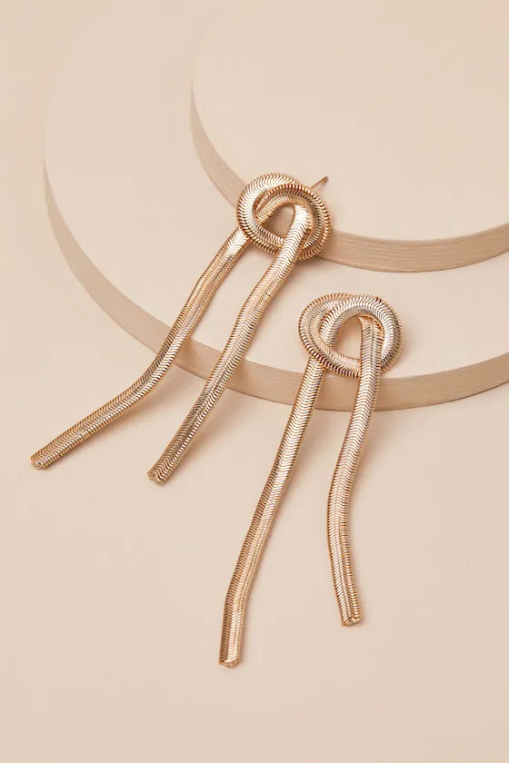 Major Glow Gold Knotted Drop Earrings sold by Lulus product image thumbnail 2