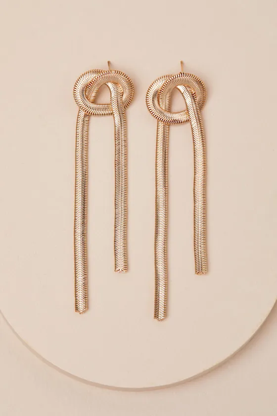 Major Glow Gold Knotted Drop Earrings sold by Lulus product image thumbnail 4